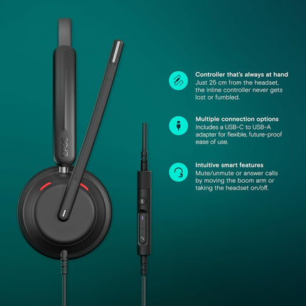 EPOS Impact 730 Mono Wired USB C and USB A Headset with Noise-Canceling Mic, in-Line Controls, High-Performance Audio, Comfortable Fit for Business Calls, Work from Home & Office Use