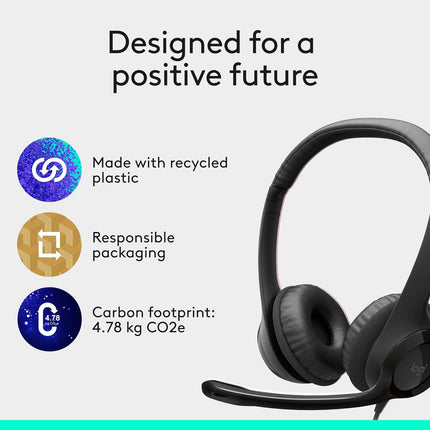 Logitech H390 Wired Headset for PC/Laptop, Stereo Headphones with Noise Cancelling Microphone, USB-A, in-Line Controls, Works with Chromebook