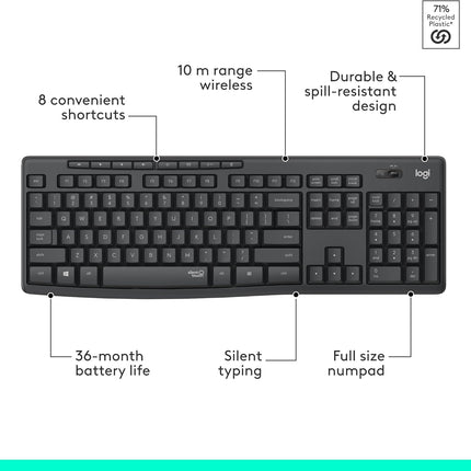 Logitech MK270 Wireless Keyboard and Mouse Combo for Windows, 2.4 GHz Wireless, Compact Mouse, 8 Multimedia and Shortcut Keys, 2-Year Battery Life, for PC, Laptop