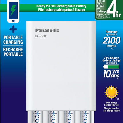 eneloop K-KJ87M3A4BA Individual Battery Charger with Portable Charging Technology and 4AAA eneloop Rechargeable Batteries