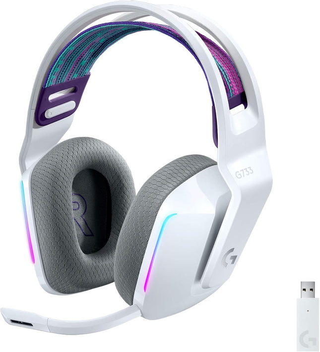 Logitech G733 Lightspeed Wireless Gaming Headset with Suspension Headband, LIGHTSYNC RGB, Blue VO!CE mic Technology and PRO-G Audio Drivers