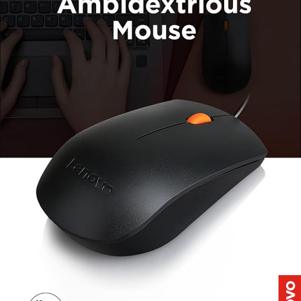Lenovo 300 USB Combo, Full-Size Wired Keyboard & Mouse, Ergonomic, Left or Right Hand Mouse, Optical Mouse, GX30M39606, Black