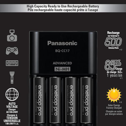 eneloop K-KJ17K3A4BA Advanced Battery Charger Pack with 4 AAA Eneloop Pro High Capacity Ni-MH Rechargeable Batteries