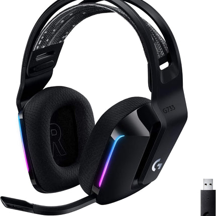 Logitech G733 Lightspeed Wireless Gaming Headset with Suspension Headband, LIGHTSYNC RGB, Blue VO!CE mic Technology and PRO-G Audio Drivers