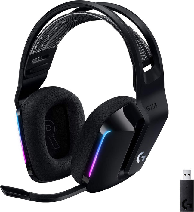 Logitech G733 Lightspeed Wireless Gaming Headset with Suspension Headband, LIGHTSYNC RGB, Blue VO!CE mic Technology and PRO-G Audio Drivers