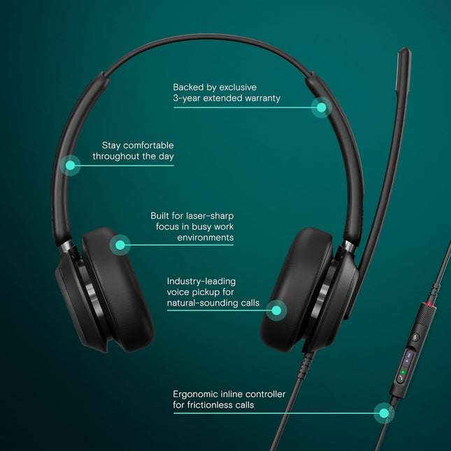 EPOS Impact 760 Dual-Sided USB C and USB A Wired On-Ear Headset with Noise-Canceling Mic, in-Line Controls Audio, Comfortable Fit, Ideal for Business Calls & Work from Home