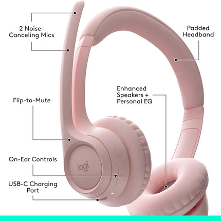 Logitech Zone 300 Wireless Bluetooth Headset with Noise-Canceling Microphone, Compatible with Windows, Mac, Chrome, Linux, iOS, iPadOS, Android