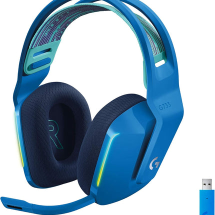 Logitech G733 Lightspeed Wireless Gaming Headset with Suspension Headband, LIGHTSYNC RGB, Blue VO!CE mic Technology and PRO-G Audio Drivers