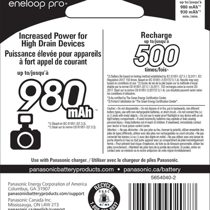 eneloop  BK-4HCCA4BA Pro AAA Capacity Ni-MH Pre-Charged Rechargeable Batteries, 4 Pack