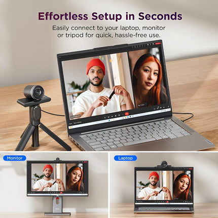 Lenovo QHD Webcam, AI Noise Cancellation and Enhanced Image Quality, 2K Resolution, 2X Digital Zoom, Physical Privacy Shutter, Directional Microphone, Teams Certified, Black