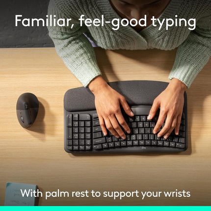 Logitech Wave Keys & Lift Vertical Mouse - Ergonomic Wireless Keyboard and Mouse Combo - with Cushioned Palm Rest, Easy-Switch, Bluetooth, for Multi-OS, Windows/Mac