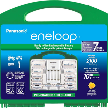 Panasonic KKJ17MCC82A KKJ17MCC82A Eneloop Power Pack, New 2100 Cycle, 8AA, 2AAA, 2 "C Spacers, 2 "D Spacers, Advanced Individual Battery Charger