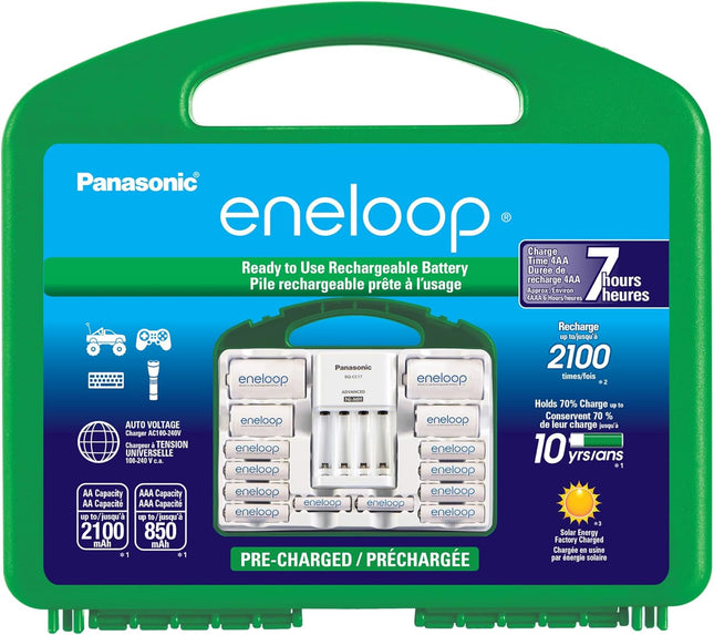 Panasonic KKJ17MCC82A KKJ17MCC82A Eneloop Power Pack, New 2100 Cycle, 8AA, 2AAA, 2 "C Spacers, 2 "D Spacers, Advanced Individual Battery Charger