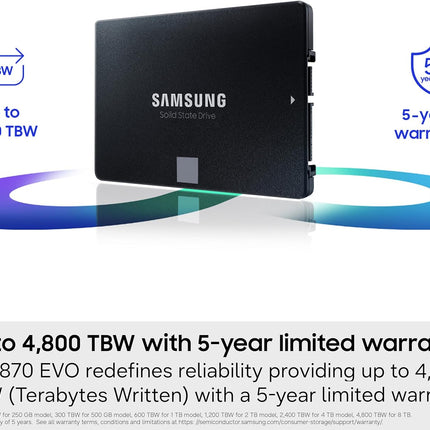 SAMSUNG 870 EVO SATA SSD 2.5” Internal Solid State Drive, Upgrade PC or Laptop Memory and Storage for IT Pros, Creators, R/W Speed up to 560/530 MB/s, [Canada Version]