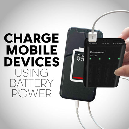 Panasonic K-KJ87KHA4BA Individual Battery Charger with Portable Charging Technology and 4AA eneloop pro Rechargeable Batteries, Black