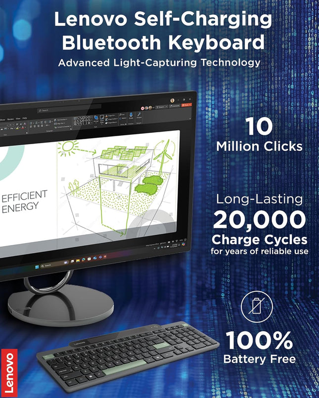 Lenovo 800 Bluetooth Wireless Keyboard with Backlight for Charging, Bluetooth 5.1, Supports 3 Devices, Battery-Free, Wireless, Grey