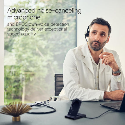 EPOS Impact 5000 Go MS 3-in-1 Wireless DECT Headset with USB-A Dongle, Foldable Charge Stand, Microsoft Teams Certified, Noise-Cancelling Mic, Up to 135m Range