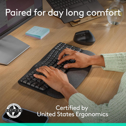 Logitech Wave Keys & Lift Vertical Mouse - Ergonomic Wireless Keyboard and Mouse Combo - with Cushioned Palm Rest, Easy-Switch, Bluetooth, for Multi-OS, Windows/Mac