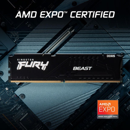 Kingston Fury Beast Black 64GB 6000MT/s DDR5 CL30 DIMM (Kit of 2) Desktop Gaming Memory - KF560C30BBEK2-64