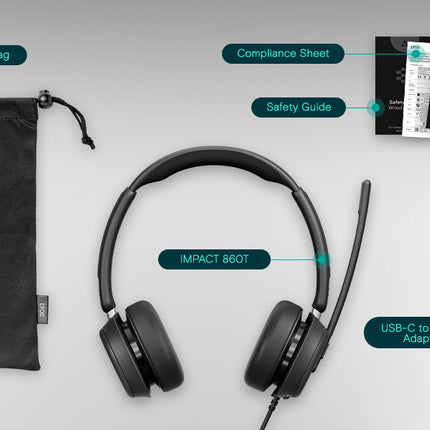 EPOS Impact 860T Double-Sided Wired USB C and USB A Headset with Noise-Canceling Mic, Microsoft Teams Certified, Super Wideband Audio, Comfortable Fit, Ideal for Business & Home Office Professionals